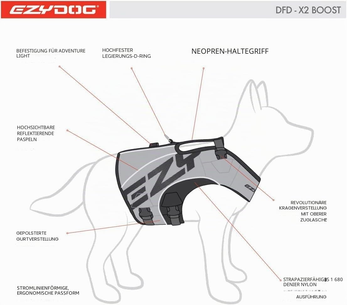 EzyDog Schwimmweste Hund – Premium Schwimmhilfe für kleine, mittlere & große Hunde – DFD X2 Boost Rettungsweste für Pool, Strand & Boot (S, Rot)