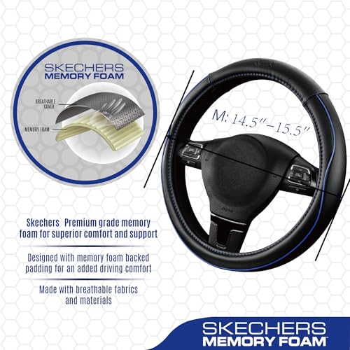 Skechers Memory Foam Steering Wheel Cover,Piping Microfiber Leather Steering Wheel Cover Sporty Universal Fit 14" 1/2-15" Car Wheel Protector for Men Women Fit Suvs,Vans,Sedans,Car,Trucks,Blue - Image 4