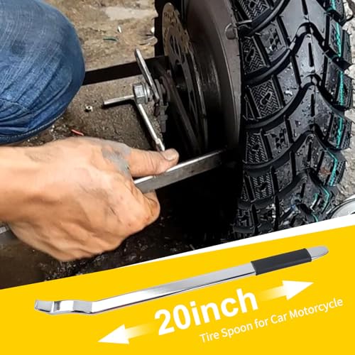 Image of 2 Pack Tire Spoon Set,12in and 20in Tire Iron Spoon with Rubber Handle,Heavy Duty Bead Lifting Tool for Tricycle Car Truck and Motorcycle Bike