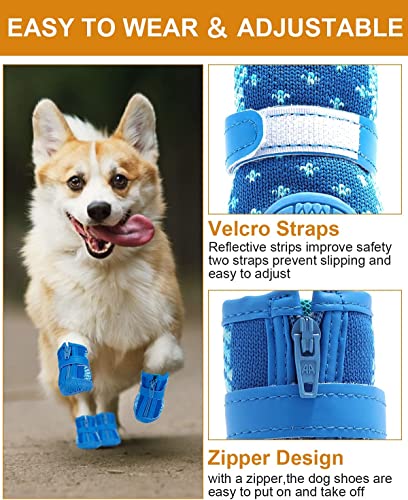 Image of KUTKUT Small Dog Anti-Slip Boots With Reflective Straps - Soft Mesh Breathable Adjustable Puppy Shoes - Paw Protective Booties With Zipper for Small & Medium Dogs - 4PCS Blue