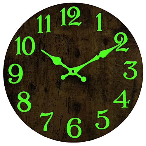 DIYZON Luminous Wall Clock, Silent Non-Ticking 12'' Night Light Wall Clocks Battery Operated, Country Style Wooden Illuminated Wall Clock Decorative for Kitchen, Home, Bedrooms