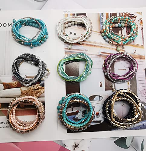 Samoco 9 Sets Bohemian Stackable Bead Bracelets For Women Stretch Multilayered Bracelet Set Multicolor Jewelry #TOP6