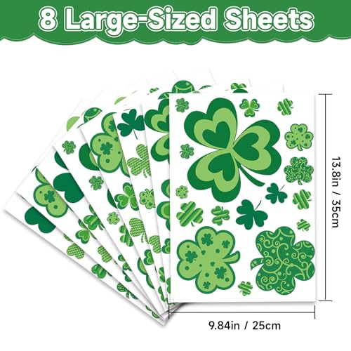 Image of St Patricks Day Window Clings Decorations, Shamrock Decor for Home, Office | 8 Sheets Window Sticker for Glass Windows, Clover Decals for Mirrors, Glass Doors, Reusable Irish Party Indoor Decoration