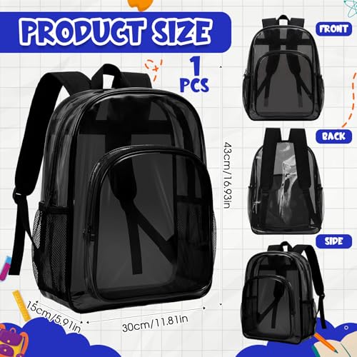 Image of Amylove 1 Pcs Black Clear Backpack Heavy Duty PVC Transparent Backpack Bookbag for College Workplace Security