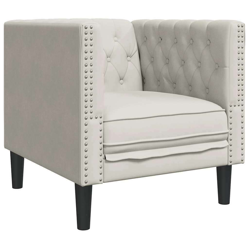 Poltrona Chesterfield in Velluto Crema per Soggiorno | Seduta imbottita capitonné con gambe robuste per salotto, studio e camera da letto, offre stile classico e relax.