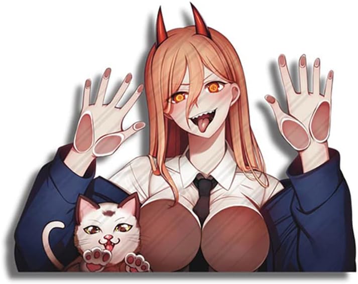 EARLFAMILY 5.1'' for Demon Girl with A Cat Hitting Windows Car Stickers JDM RV Van Anime Personality Decal Waterproof Car Accessories