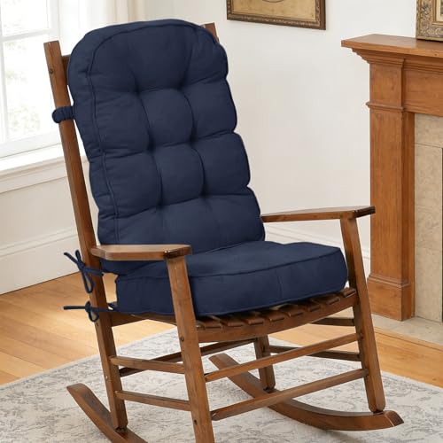 Olliwand Anti-Slip Rocking Chair Cushion with Ties/Non-Slip Bottom 4-Inch Thickened Tufted Rocking Chair Pads for Indoor Furniture, 6 Colors (Blue, 28x18-18x18)