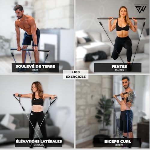 Foto von SmartWorkout® - Profi-Set mit Widerstandsbänder Krafttraining – Komplettpaket für Fitnesstraining, 19 Stück, 7 Resistance Bands insgesamt 120 kg, Stange für Fitnessbänder, Türanker & Trainingsprogramm