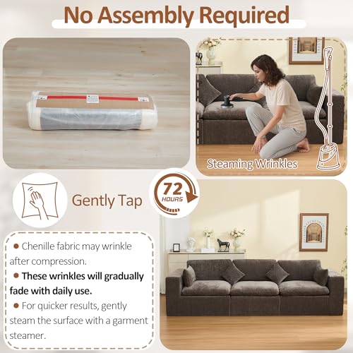 Image of 115''Cloud Boneless Sectional Couch, Modular Sectional Sofa Deep Seat, Oversized Upholstered Convertible Comfy 3 Seater Chenille Memory Foam Sofa Couches for Living Room, Brown