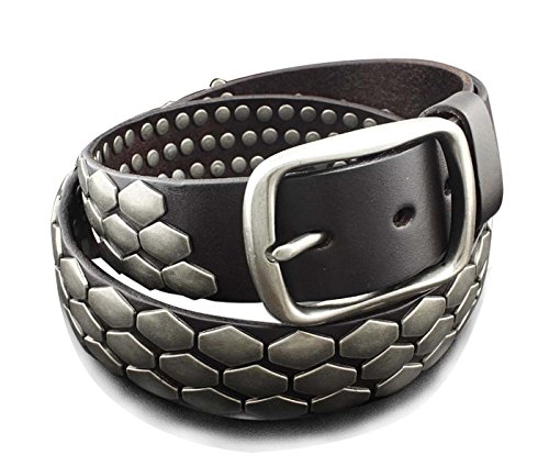 Pin Buckle Mens Rocker Punk Biker Metal Sequin Real Leather Belt Waistband Gift