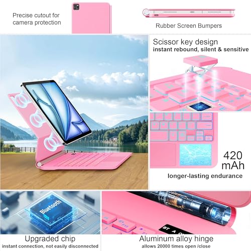 Image of for iPad Air 11 inch Case with Keyboard (M4 /M3 /M2,2026 / 2025 /2024), iPad Pro 11 (4th /3rd /2nd /1st Gen) & Air 5 /4th,Magic-Style Magnetic Case Keyboard with Backlight, Multi-Touch Trackpad (Pink)