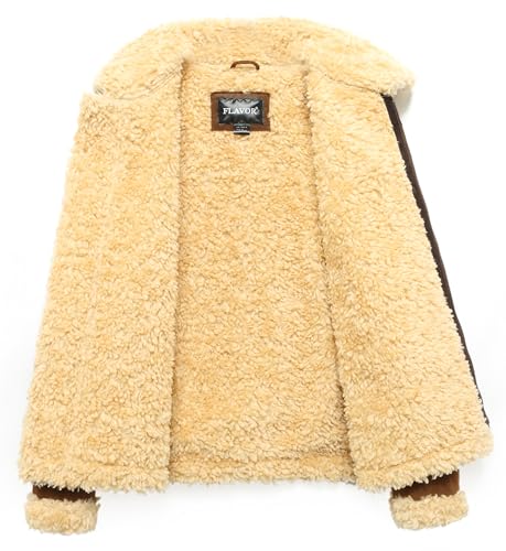 FLAVOR Men's Leather Bomber Jacket Winter Warm Shearling Aviator Jackets with Adjustable Belt Strap3