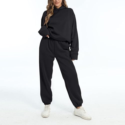 Miniatura 2 de Conjunto de dos piezas para mujer conjunto de sudadera de manga larga con capucha y pantalones deportivos color liso con bolsillos