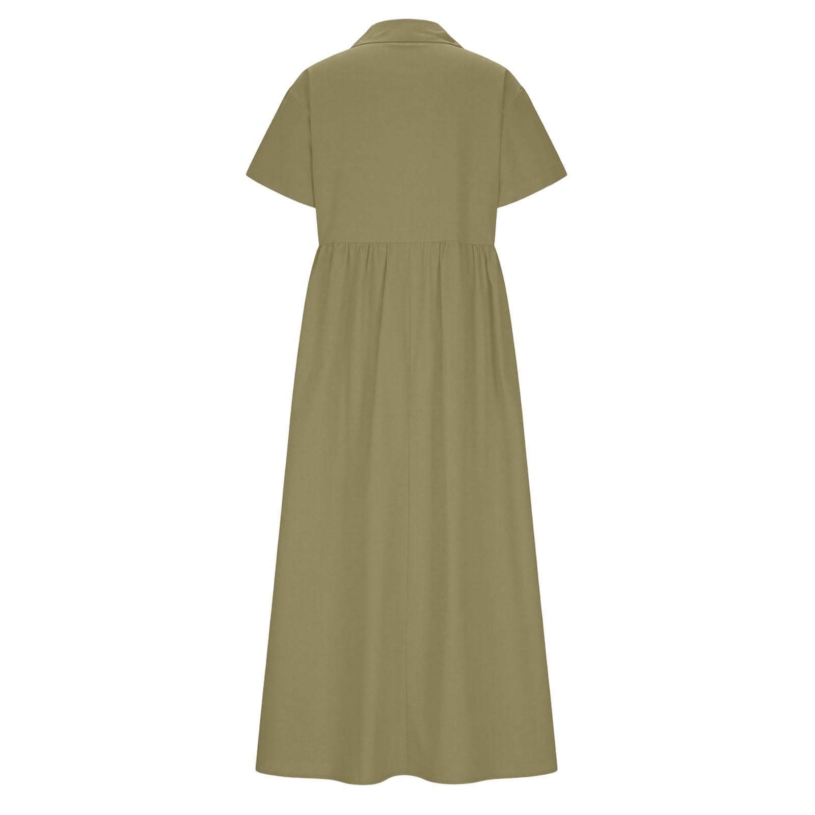 Générique Robe Femme Coton Lin Robes Décontracté avec des Boutons Manches Courtes Robes Ete Grande Taille Couleur Unie Robe Chemise Chic Et Elegant Robes Longue De Plage Bohême Midi Dress Vacances