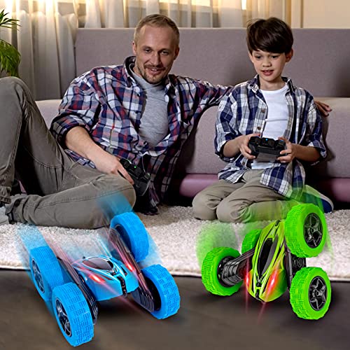 Acekid 2 Pack Remote Control Car, RC Stunt Cars for Boys, 4WD 2.4Ghz Double Sided 360° Rotating RC Car for Kids, 4 Rechargeable Battery, Blue+Green - Image 5