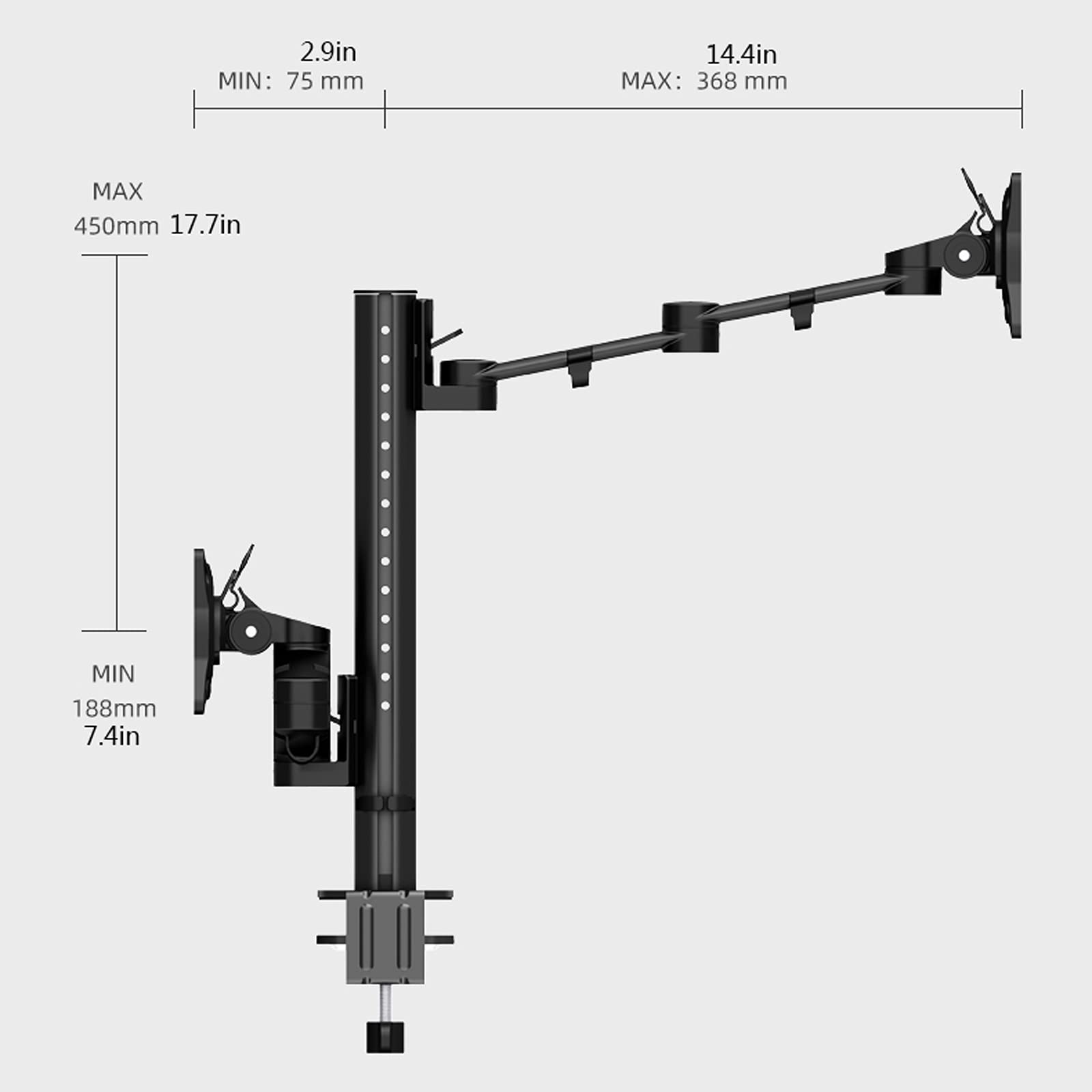 Supporto per monitor a gas per doppio monitor da 17"-30" Supporto per monitor da scrivania in lega di alluminio Altezza/inclinazione/rotazione regolabile, ogni braccio supporta fino a 17,6 libbre di m