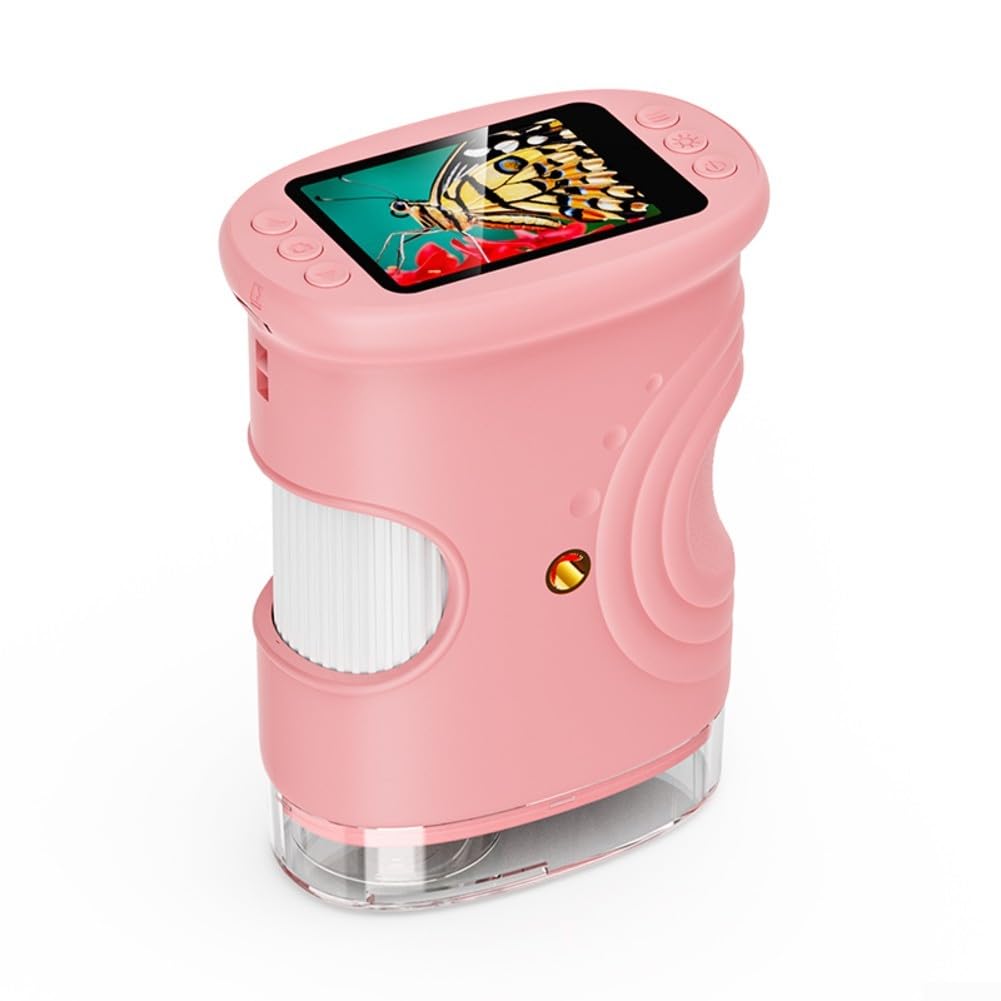 Rechargeable 1000X Digital Microscope with 2.0" IPS Screen, 1920x1080P Video, 8-LED Illumination & 600mAh — for STEM Education, Students and Hobbyists(Pink)