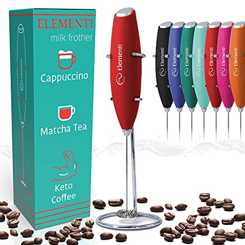 Elementi Electric Wine Aerator & Milk Frother, Electric Milk Frother Handheld, Milk Frother For Coffee Frother Electric Handheld Drink Mixer, Electric Mini Whisk Wine Decanter With Aerator (Red) #TOP25