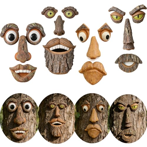 FmnyYaid 4 Pack Tree Faces Decor Outdoor Large Whimsical Old Man Tree Hugger Statues Resin Tree Art for Garden Yard Patio Funny Tree Peeker Sculptures for Halloween Easter