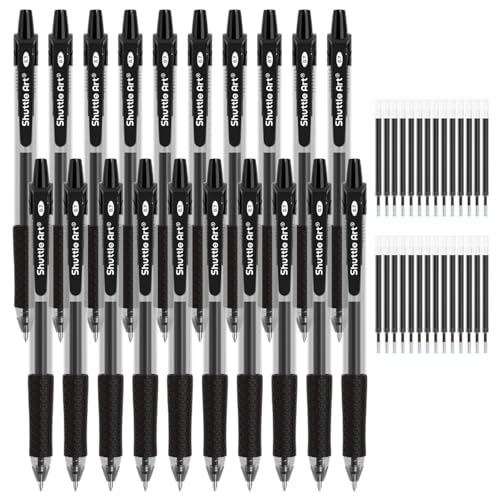 Shuttle Art Gelstifte, schwarz, 48 teiliges schwarze Gelschreiber Set (20 Gel Stifte und 28 Ersatzminen) mit 0,7 mm Spitze, einziehbar, für Schüler, Kinder und Erwachsene geeignet
