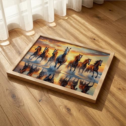 Image of Suneree 7 Horse Vastu Wall Painting (Landscape Collection) (Natural, Design 06, 10x13 Inch)