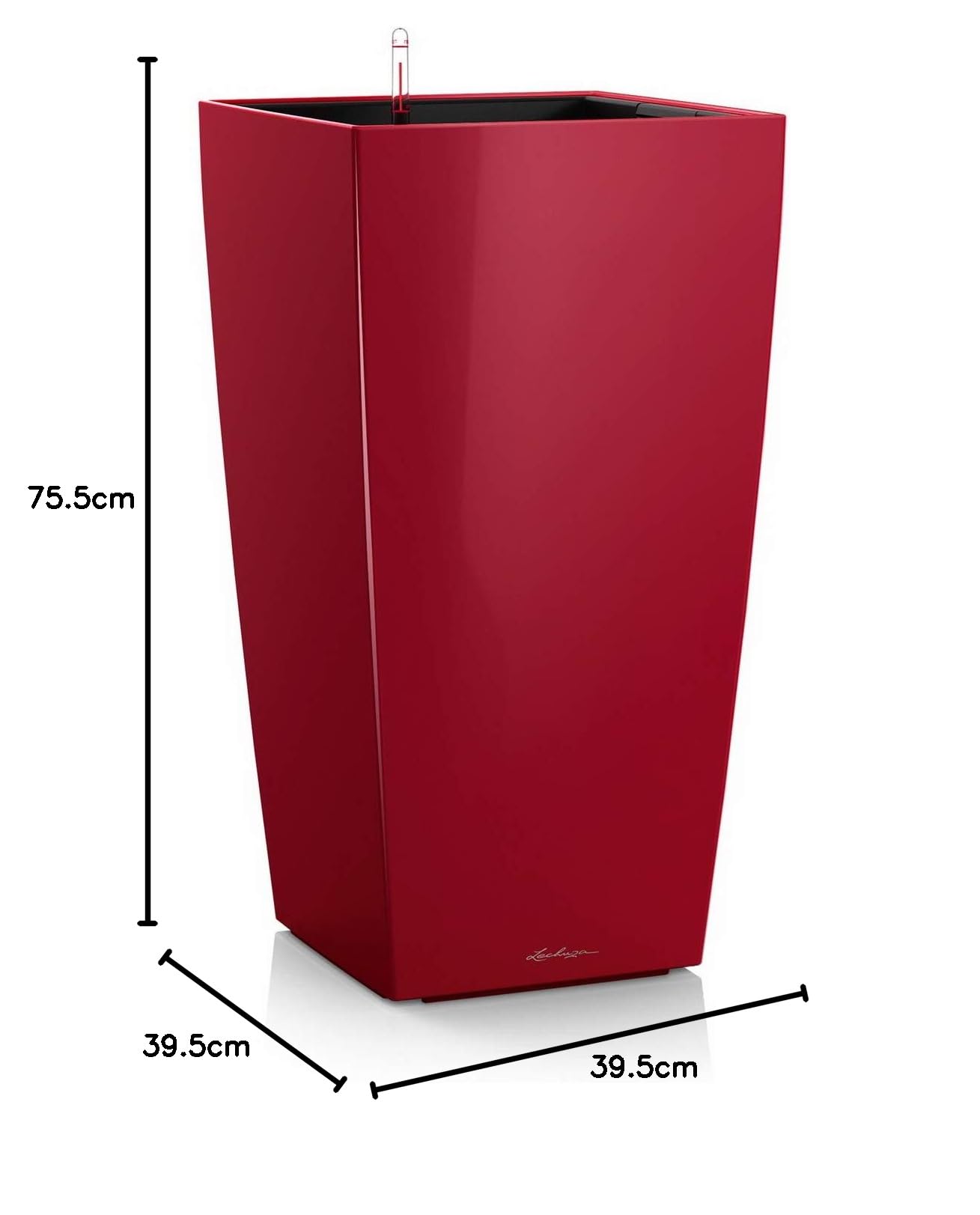 Lechuza Cubico Pot de Fleurs d'Intérieur Rouge Scarlet 40 x 40 x 75 cm avec Réserve d'Eau