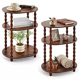 Fiwochic Set of 2 Side Tables 3-Tier Small End Table with Storage Shelf, Modern Bedside Nightstand for Living Room, Bedroom, Office and Small Spaces (Oval)