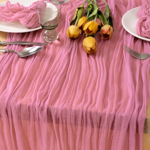 Image of MLMC Mauve Pink Table Runner Cheesecloth Table Runner 10ft Sheer Rustic Gauze Summer Cheese Cloth Decor 35x120 Inches for Wedding Party Bridal Shower Birthday Decor