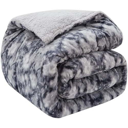 CHOSHOME Sherpa Fleece Blanket- Thick Warm Blanket for Winter, Soft Fuzzy Plush Blanket for Bed, Couch, Travel (Tie Dye Grey, Twin 60" x 80", Thickened Type)