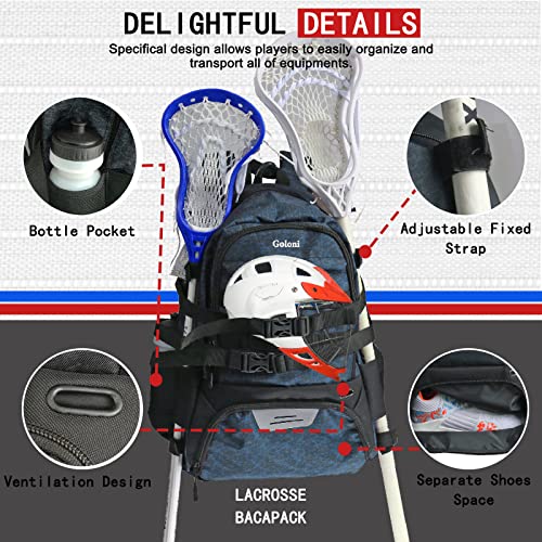 Goloni | Large Lacrosse Equipment Backpack With Two Sticks Holder And Separate Cleats Compartment Field Hockey Bag #TOP2