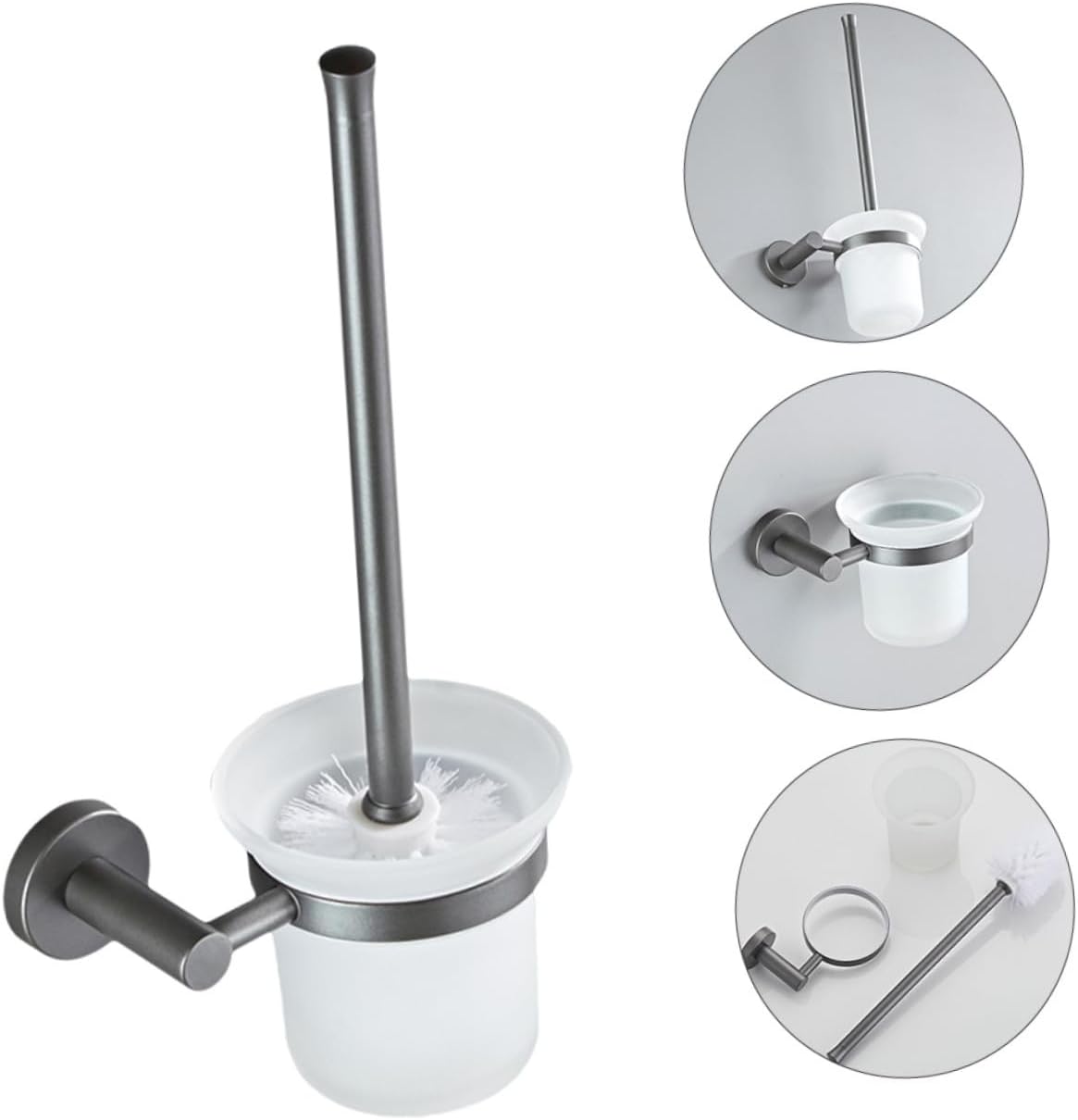 Wall-Mounted Toilet Brush with Thick Soft Bristles and Handle Glass Base Holder for Hygienic Bathroom Cleaning Practical and Space-Saving Toilet Supplies Set