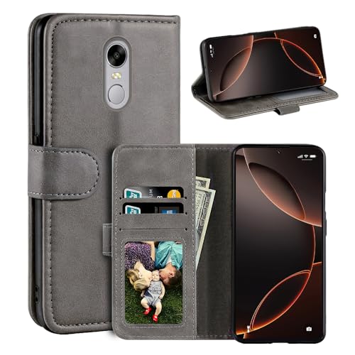 UOGNADGD Étui en Cuir à Rabat Compatible avec Bluboo Maya Max Portefeuille avec Porte-Cartes, Fermeture Magnétique, Pied Intégré, RFID Antichoc (Gris)