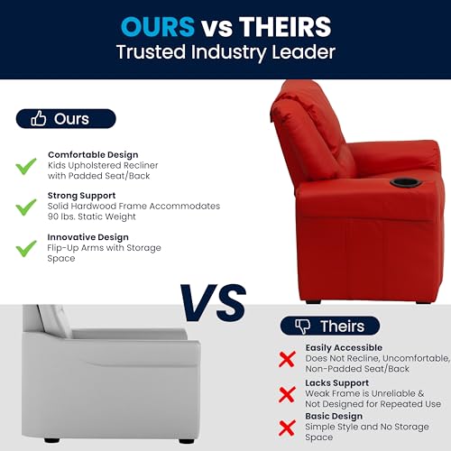Image of Flash Furniture Vinyl Kids Recliner, Cup Holder, Red