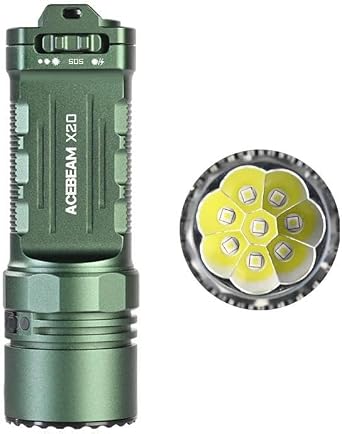 ACEBEAM X20 SFT-25R HI LED - أخضر X20 8X SFT-25R HI 6500K LEDs كشاف عالي الإخراج مع وضعين أخضر - 8000 لومن مع بطاريات وكابل شحن Eco Sensa USB-C