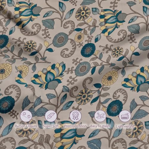 Image of Trance Home Linen 100% Cotton Printed Zippered ONLY Duvet Cover /Blanket Cover /Quilt Cover | Comforter Cover /Razai Cover | King Size with (102 x 110 Inch | Kalamkari Teal)