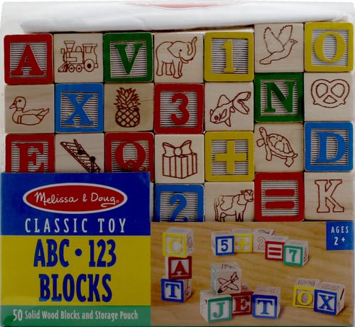 Melissa & Doug Deluxe Wooden ABC/123, 50-Piece Set of Classic Letter & Number Wooden Blocks (1” x 1”) with Storage Pouch, Sorting_& Stacking Toys for Kids Ages 2+ (Pack of 12) - Image 2