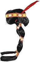 Vista 3 de Peluca trenzada de doncella india nativa americana con diadema de plumas, multicolor