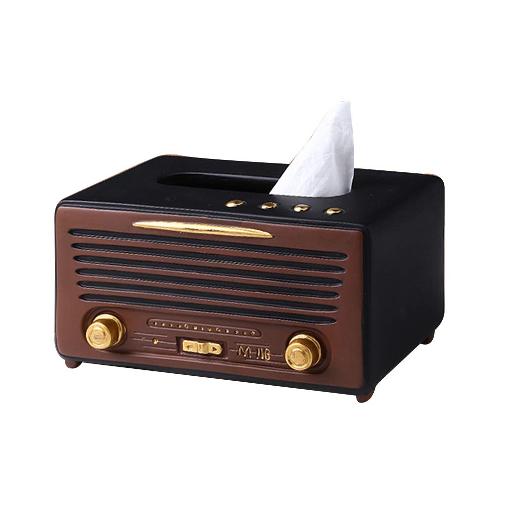 Uchwyt na chusteczki, Pudełko na chusteczki z żywicy, głośnik retro, dekoracja do salonu(Black)