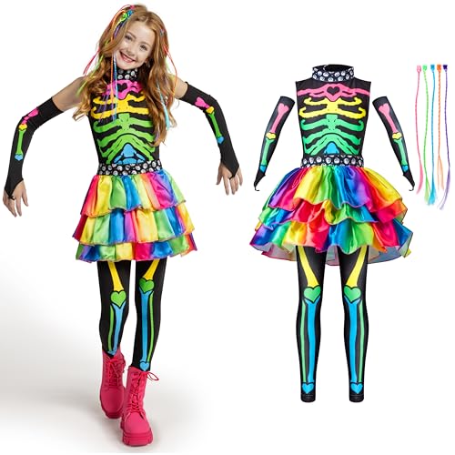 Spooktacular Creations Funky Punky Neon Skeleton Halloween Costume for Girls