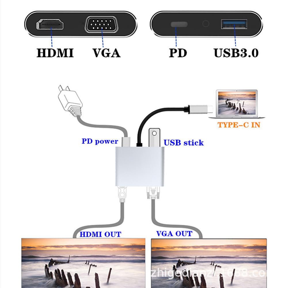 Q-BAIHE TYPEC to HDMI+VGA+USB+PD Cable Converter for Samsung Huawei iPad Mac NS Type C to HDMI 4K USB 3.0 Adapter Cable