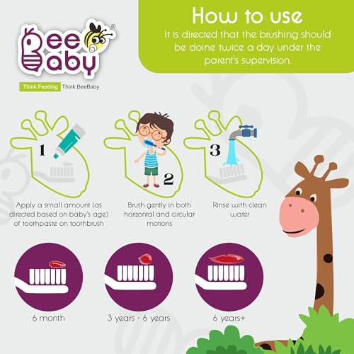 Image of BeeBaby Brush Buddy Baby Toothbrush for Kids 3-6 Years, Ultra Soft Tapered Bristles Toddler Toothbrush for Milk & Permanent Teeth, BPA Free Easy Grip Toothbrush for Sensitive Gums - Orange Giraffe