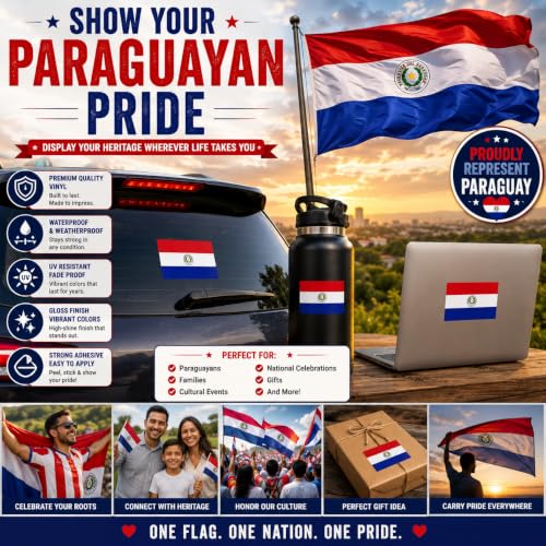 Image of Paraguay Vinyl Flag Stickers, Car Decals, Waterproof Indoor Outdoor, Laptop Stickers, Car Bumper, Paraguayan Flag, 5 x 3 Inches, Set of 3