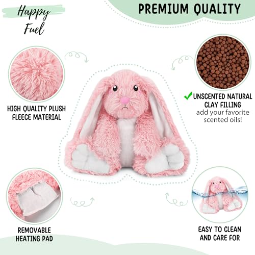 Image of Bunny Microwavable Stuffed Animal - 1.5 lb Unscented Heating Pad Plush, Soft Cozy Bunny Toy for Relaxation and Comfort, Gift for Women, Girls, Adults & Kids by Happy Fuel, Pink