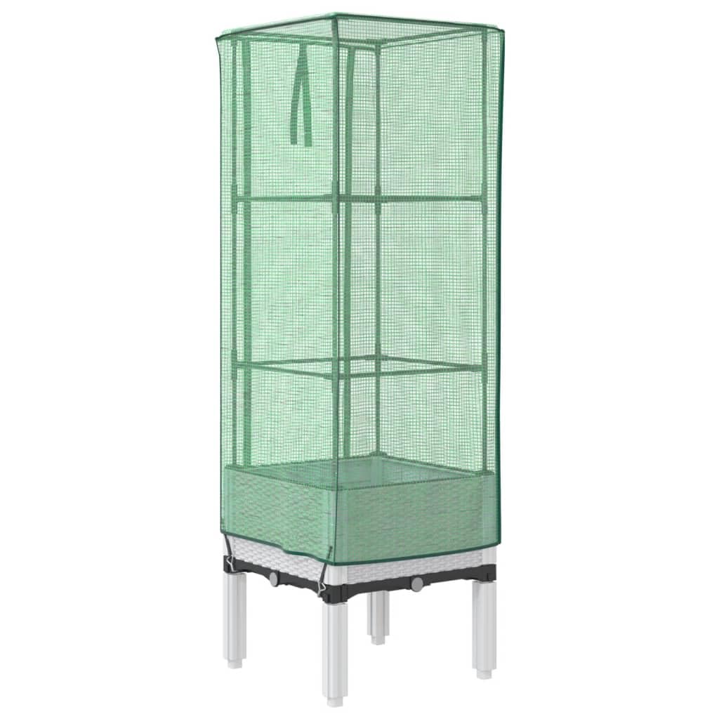 Homgoday Bancal alto con accesorio de invernadero, jardinera, jardinera, jardinera, jardinera, jardinera, para balcón, jardín, terraza, aspecto de ratán, 40 x 40 x 140 cm, color blanco