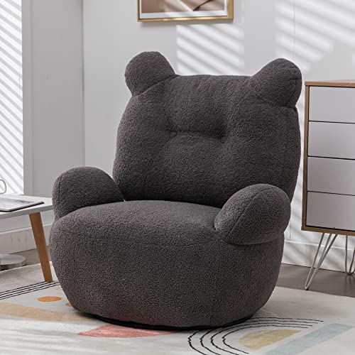 Merax 360 Degree Swivel Accent Chair, Teddy Short Plush Particle Velvet Armchair, For Living Room Hotel, Bedroom, Office, Lounge, Grey(New) #TOP19