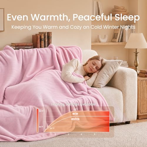 GOTCOZY Heated Blanket Electric Throw 60''X70''- Electric Throw Blanket with Extra Large Size 6 Heating Level & 9 Time Settings Heating Blanket, Machine Washable (Rose) — view 5
