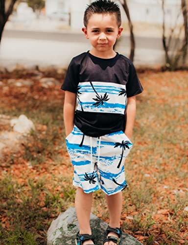 Image of GERU Boy Shorts Sets Hawaiian Outfit Kid Leaves Floral Short Sleeve Shirt Top+shorts Suits