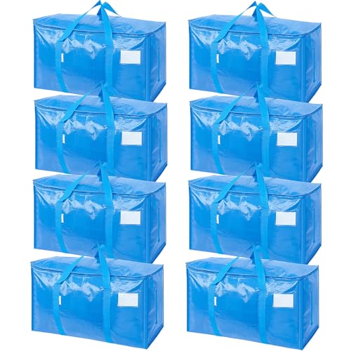 Image of TICONN 8 Pack Extra Large Moving Bags Heavy Duty with Zippers & Carrying Handles, Durable Storage Bags Moving Boxes for Closet Organizers and Storage (8 Pack, Sky Blue)