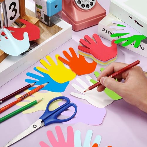 Image of Kisston 360 Pcs Hand Cutouts Paper 3.9 Inch Assorted Color Die Cuts for DIY Craft Projects School Classroom Bulletin Board Decor
