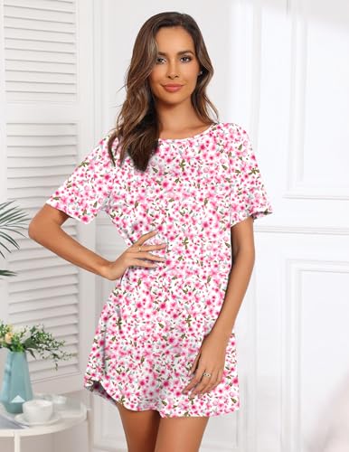 Image of Ekouaer Sleep Shirts for Women Short Sleeve Night Shirts for Sleeping Pullover Nightgown Soft Nightdress S-XXXL